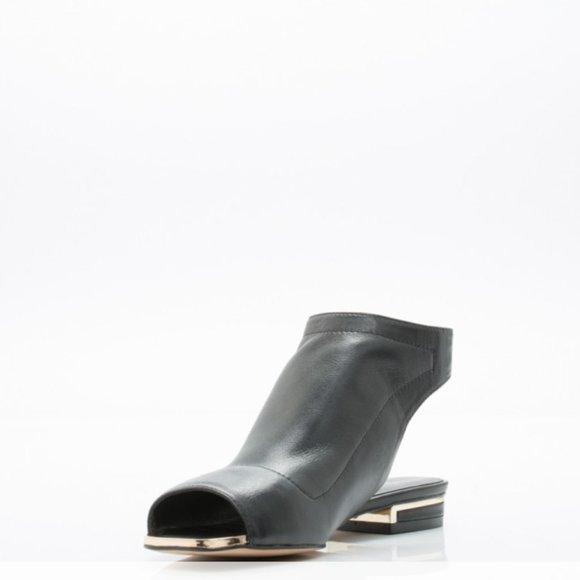 Chocolate Schubar Reed Black Leather Slides - Picture 2 of 6